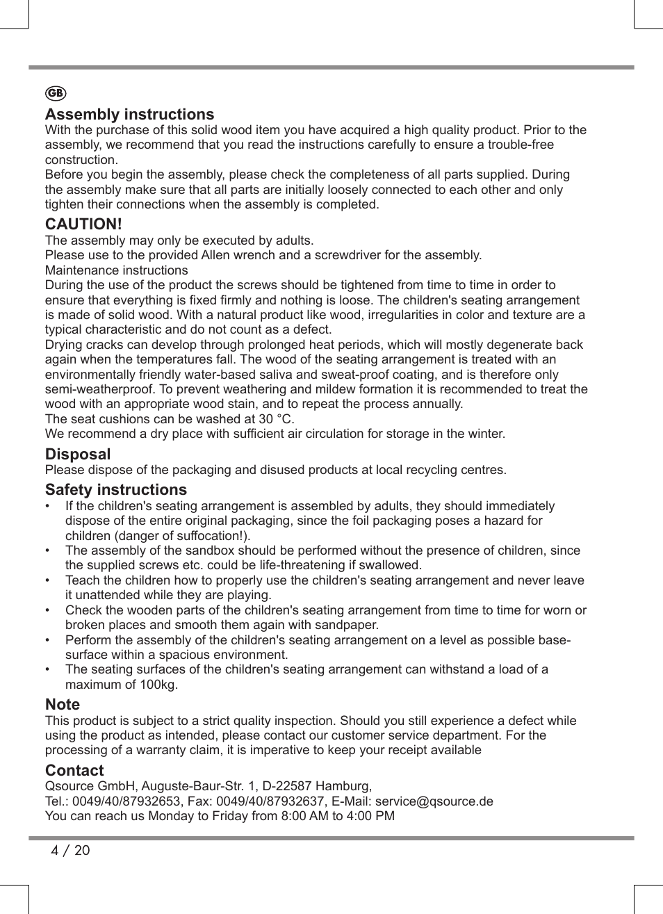 Florabest Kids' Picnic Table User Manual | Page 4 / 20