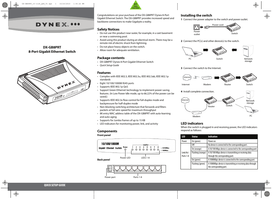 Dynex DX-GB8PRT User Manual | 2 pages