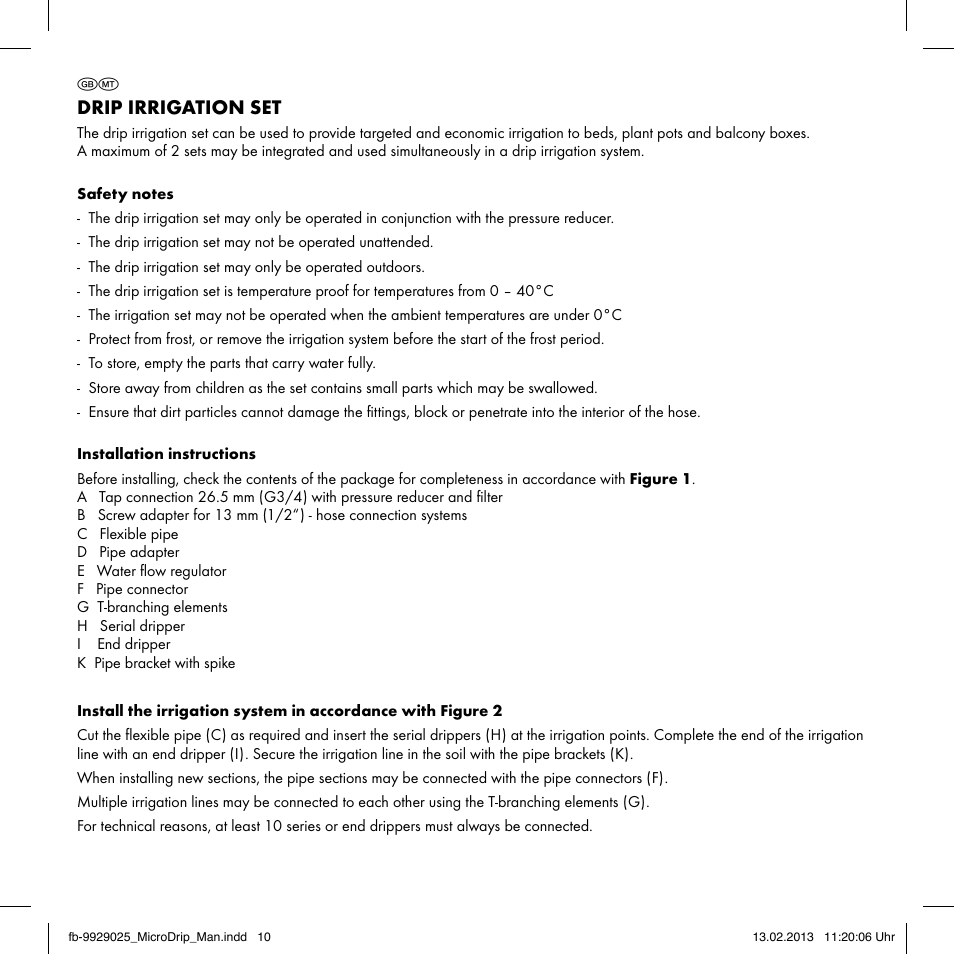 Drip irrigation set | Florabest Drip Irrigation Set User Manual | Page 10 / 16