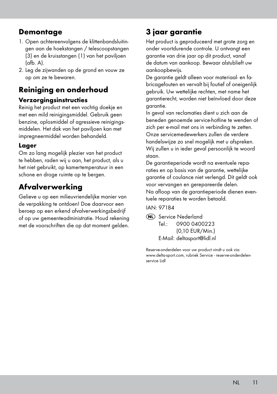 3 jaar garantie, Demontage, Reiniging en onderhoud | Afvalverwerking | Florabest SP-1798 User Manual | Page 11 / 16