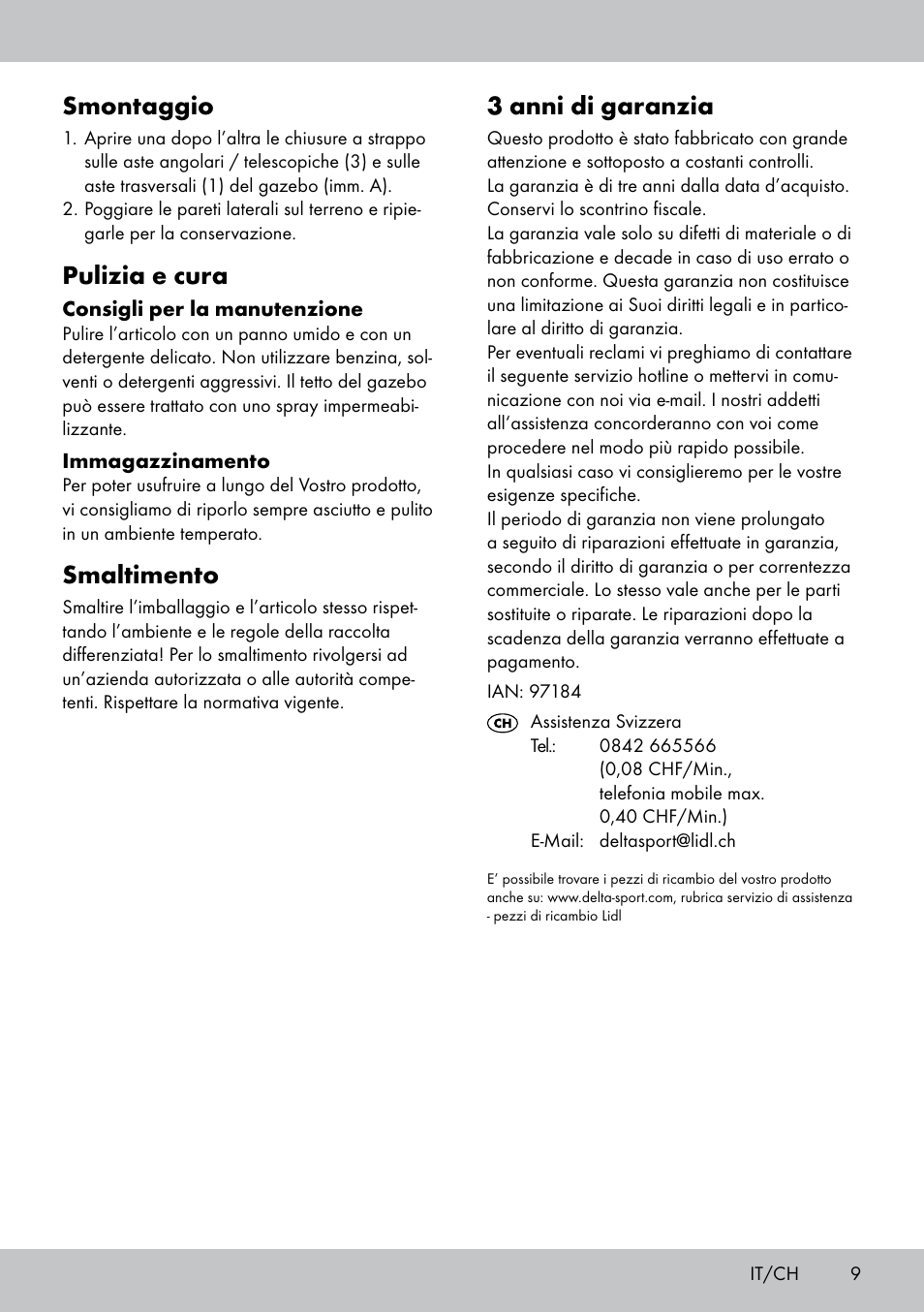 3 anni di garanzia, Smontaggio, Pulizia e cura | Smaltimento | Florabest SP-1798 User Manual | Page 9 / 16