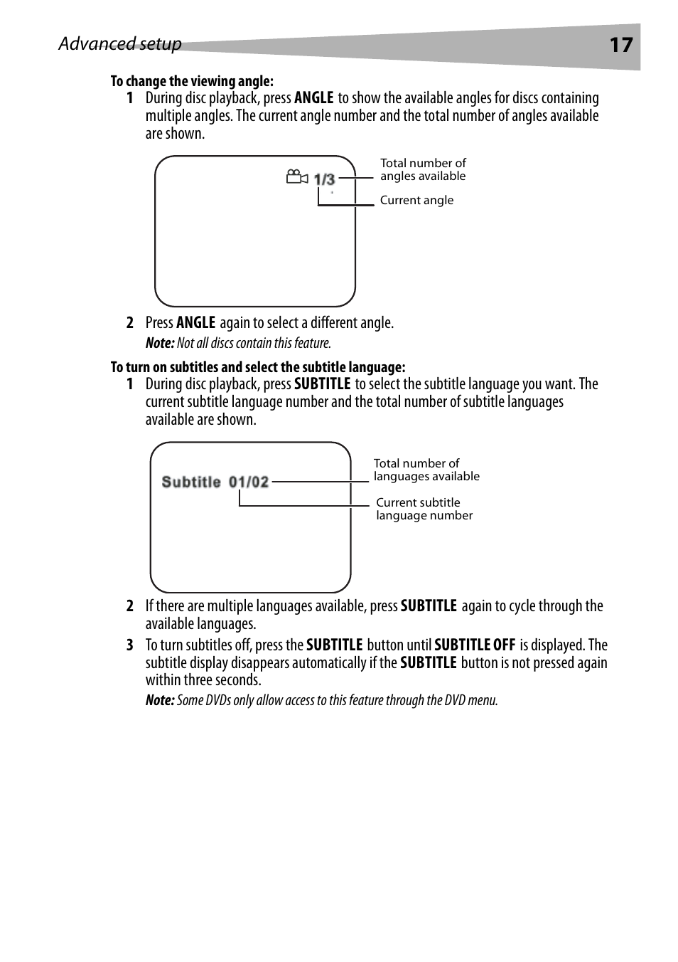 To change the viewing angle, Advanced setup | Dynex DX-PDVD7 User Manual | Page 17 / 82