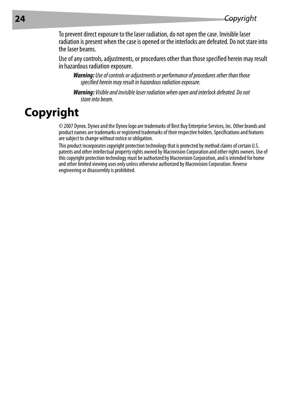 Copyright | Dynex DX-PDVD7 User Manual | Page 24 / 82