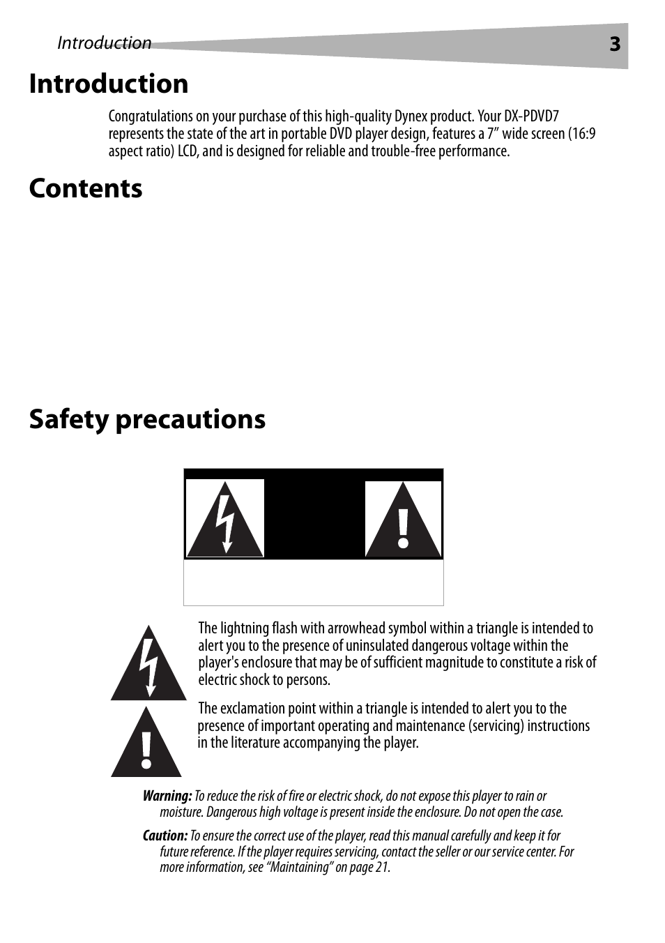 Dynex DX-PDVD7 User Manual | Page 3 / 82