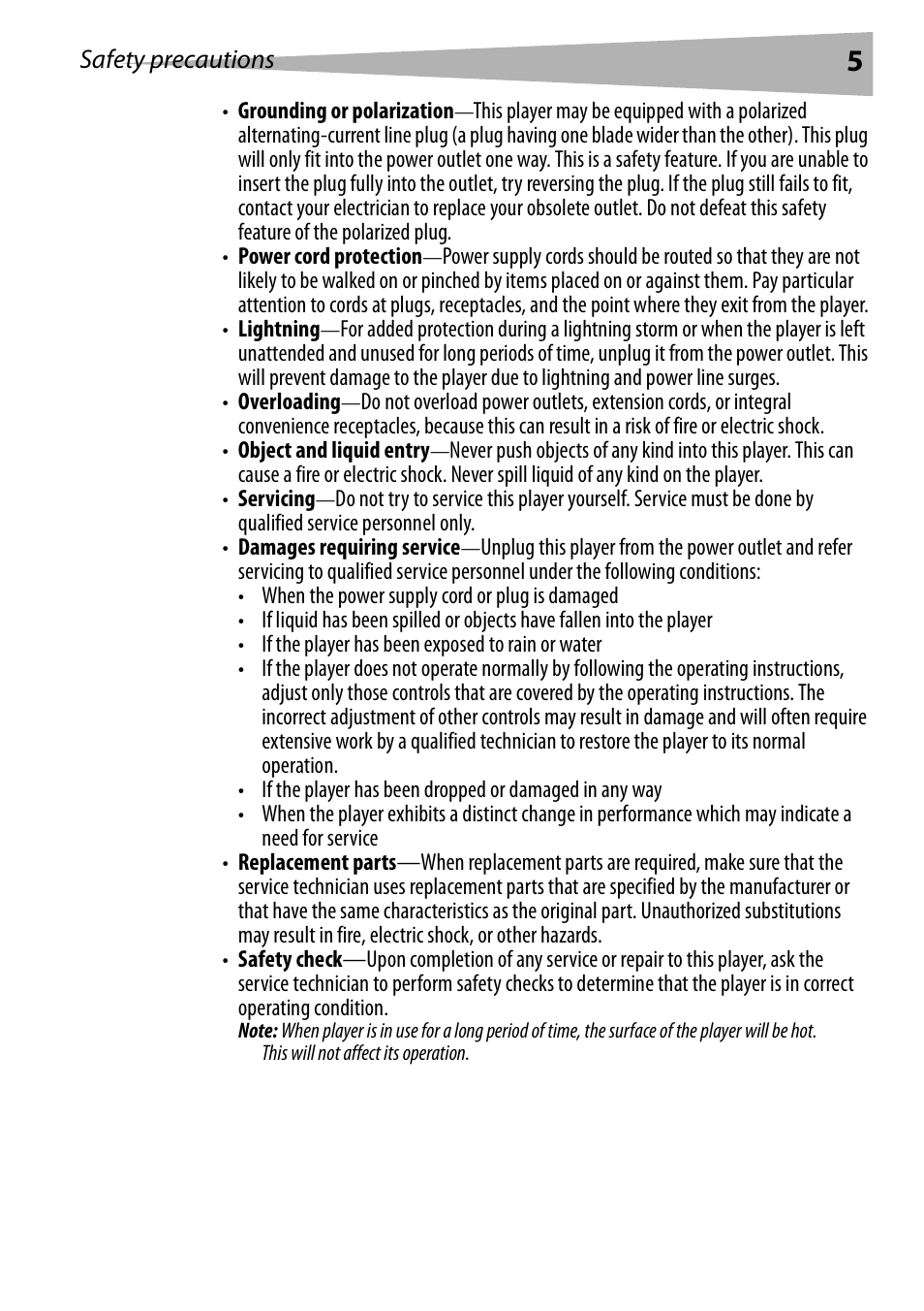 Safety precautions | Dynex DX-PDVD7 User Manual | Page 5 / 82
