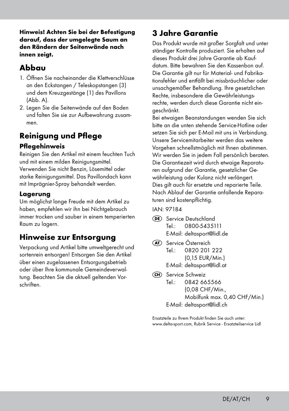 3 jahre garantie, Abbau, Reinigung und pflege | Hinweise zur entsorgung | Florabest SP-1798 User Manual | Page 9 / 12