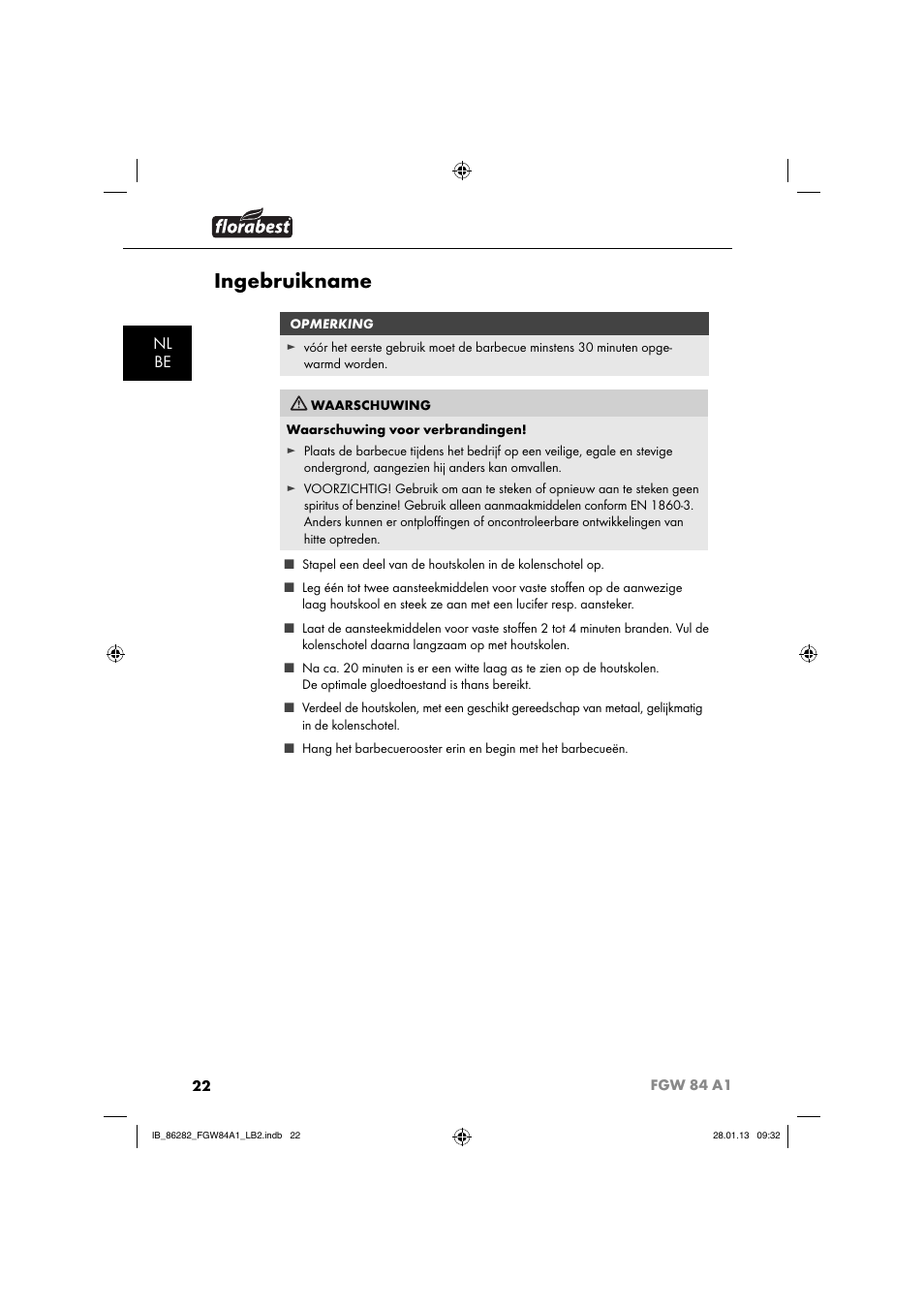Ingebruikname, Nl be | Florabest FGW 84 A1 User Manual | Page 25 / 52