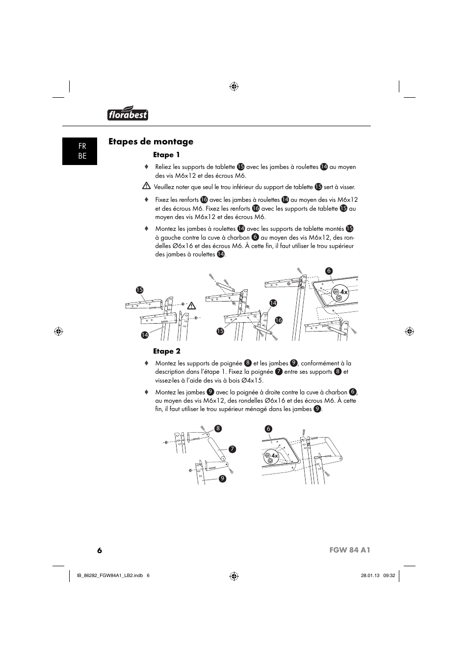 Etapes de montage, Fr be | Florabest FGW 84 A1 User Manual | Page 9 / 52