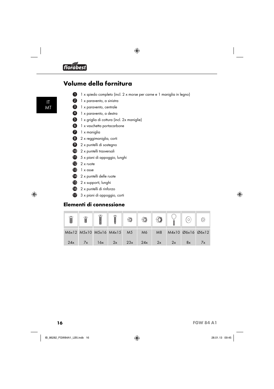 Volume della fornitura, Elementi di connessione, It mt | Florabest FGW 84 A1 User Manual | Page 19 / 64