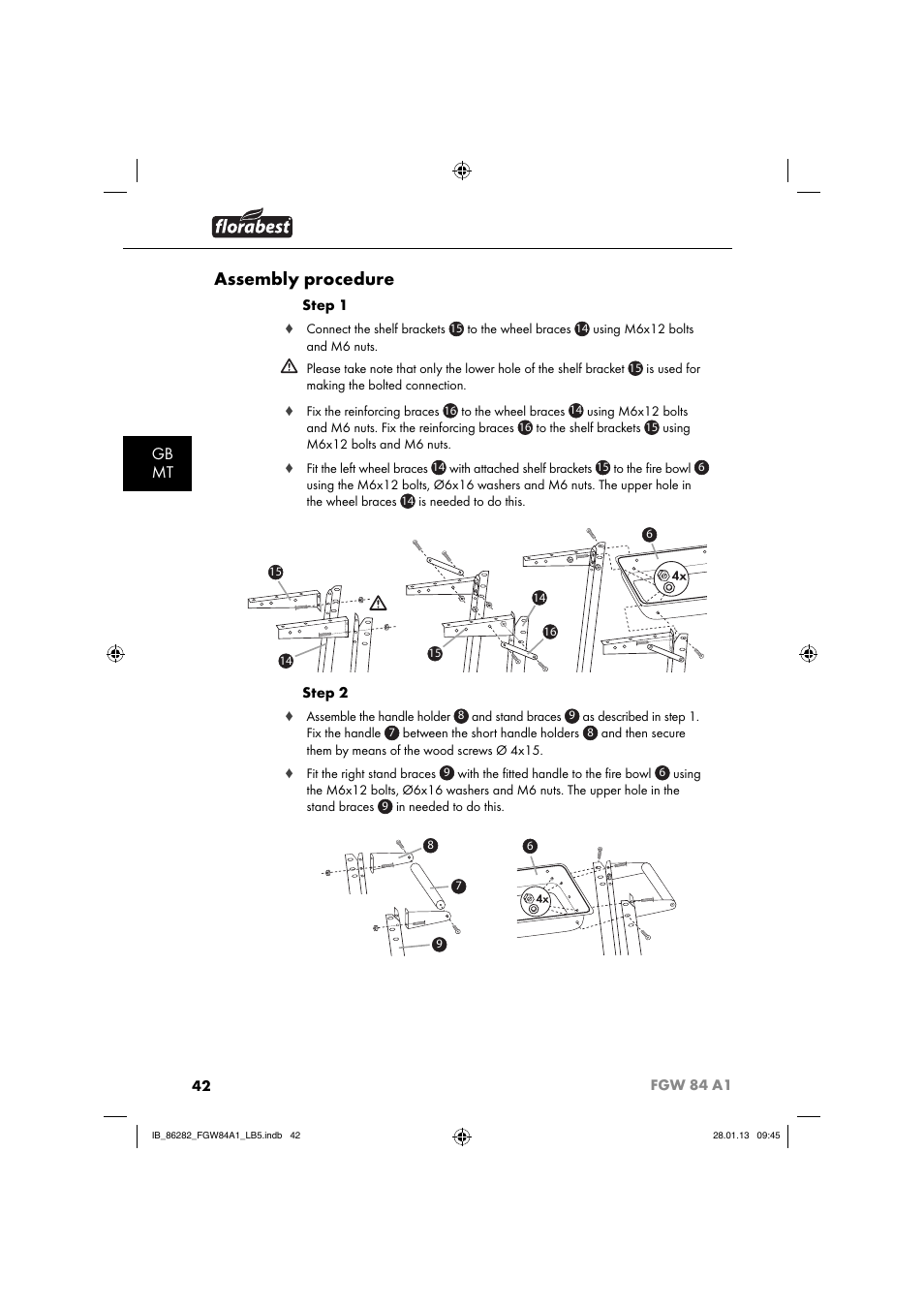 Assembly procedure, Gb mt | Florabest FGW 84 A1 User Manual | Page 45 / 64