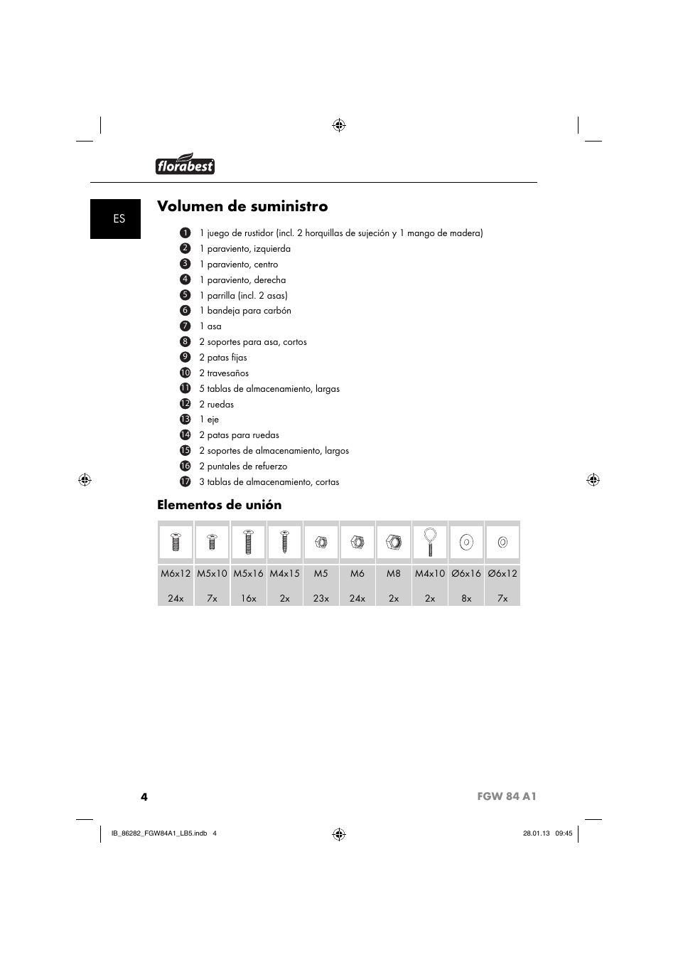 Volumen de suministro, Elementos de unión | Florabest FGW 84 A1 User Manual | Page 7 / 64