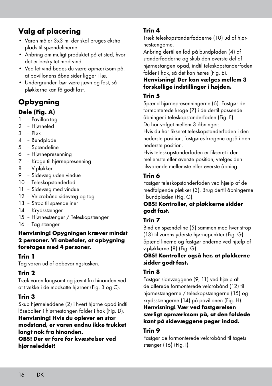 Valg af placering, Opbygning | Florabest PA-1576 User Manual | Page 16 / 28