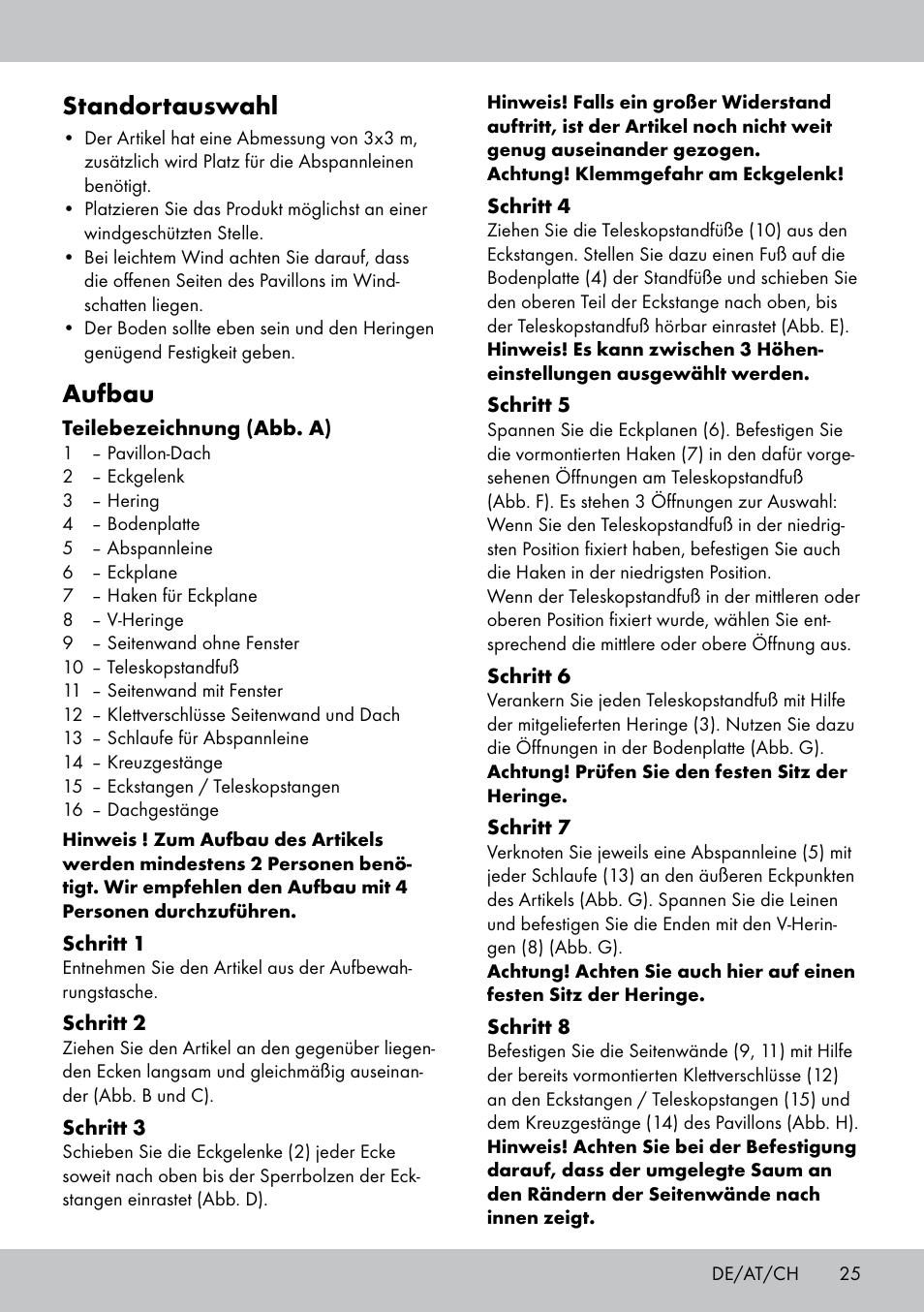 Standortauswahl, Aufbau | Florabest PA-1576 User Manual | Page 25 / 28