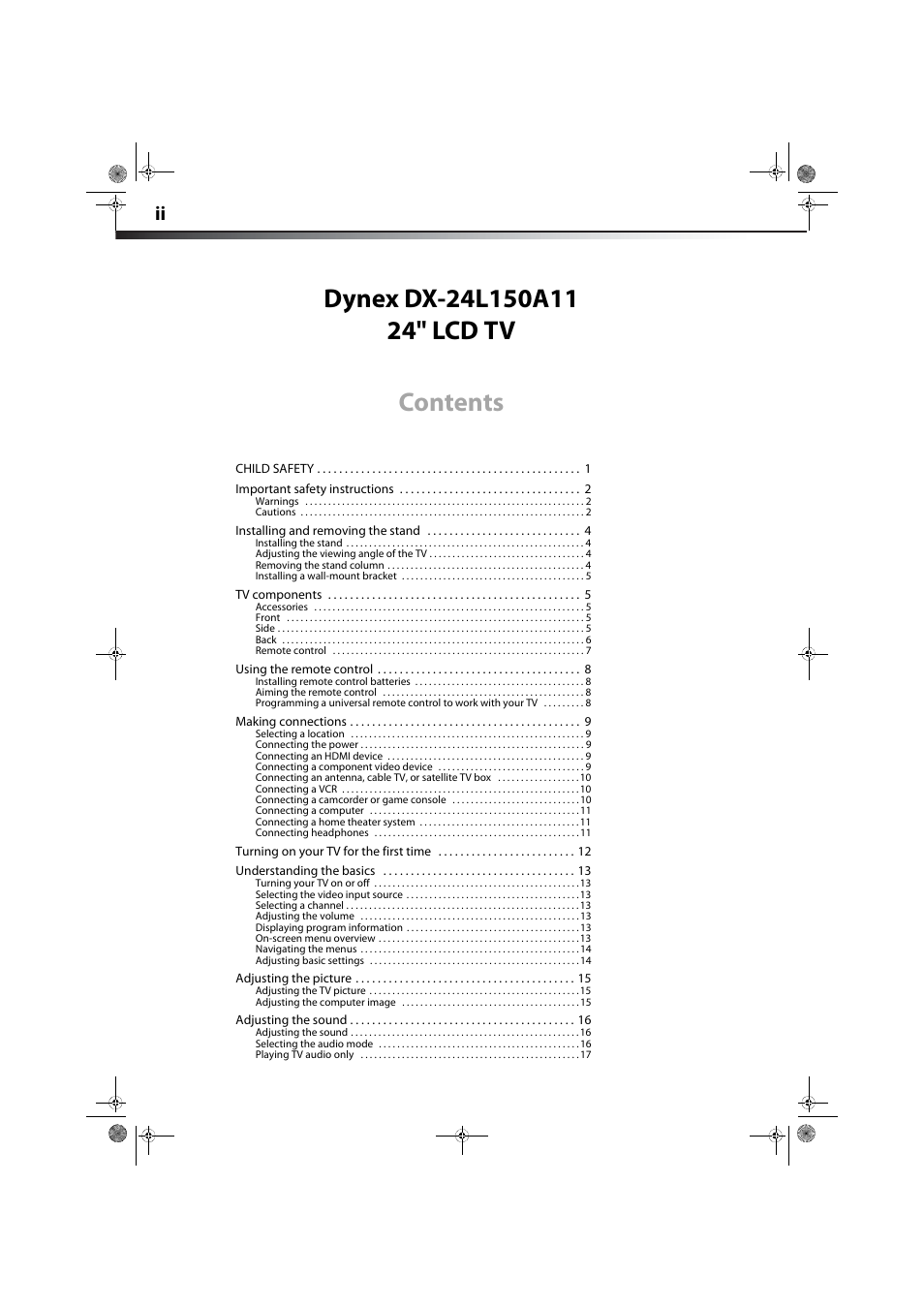 Dynex DX-24L150A11 User Manual | Page 2 / 36