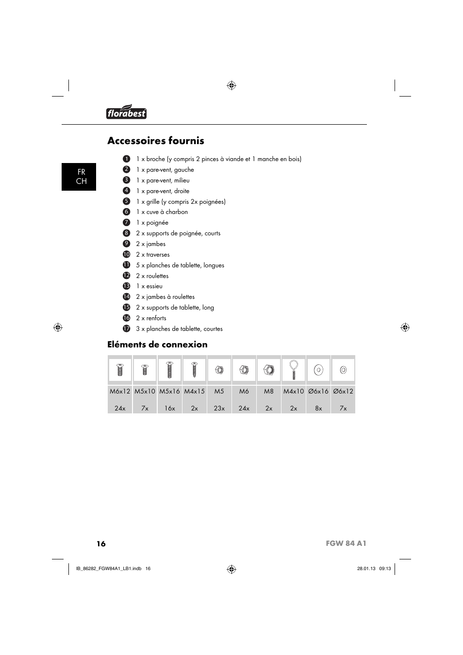 Accessoires fournis, Eléments de connexion, Fr ch | Florabest FGW 84 A1 User Manual | Page 19 / 52