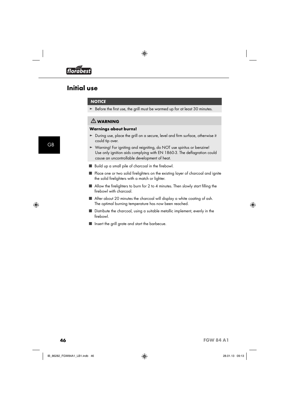 Initial use | Florabest FGW 84 A1 User Manual | Page 49 / 52