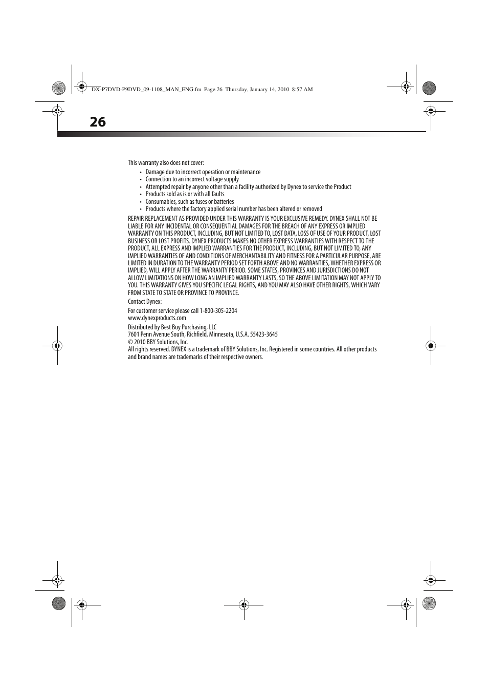 Dynex DX-P7DVD User Manual | Page 26 / 28