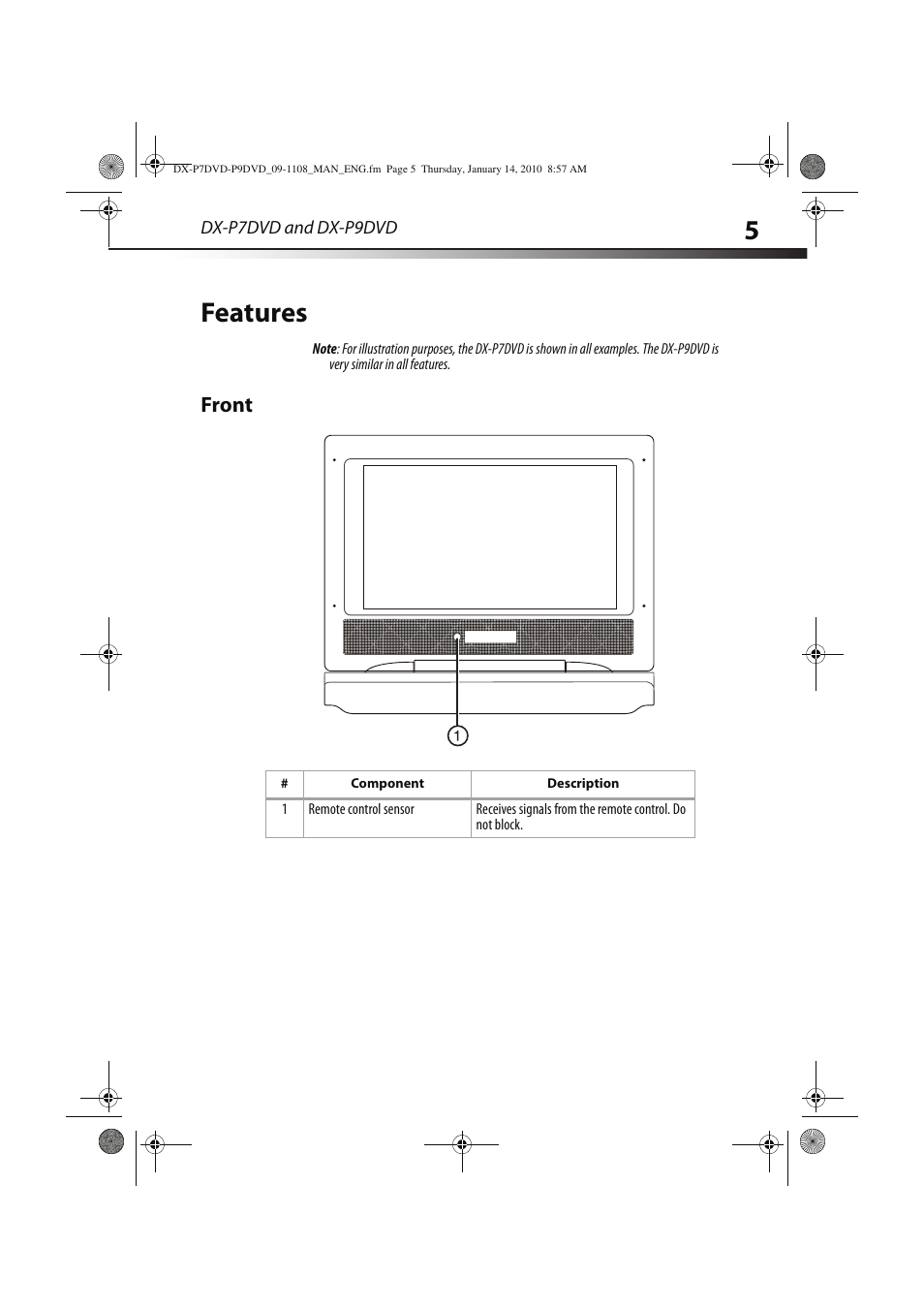 5features, Front | Dynex DX-P7DVD User Manual | Page 5 / 28