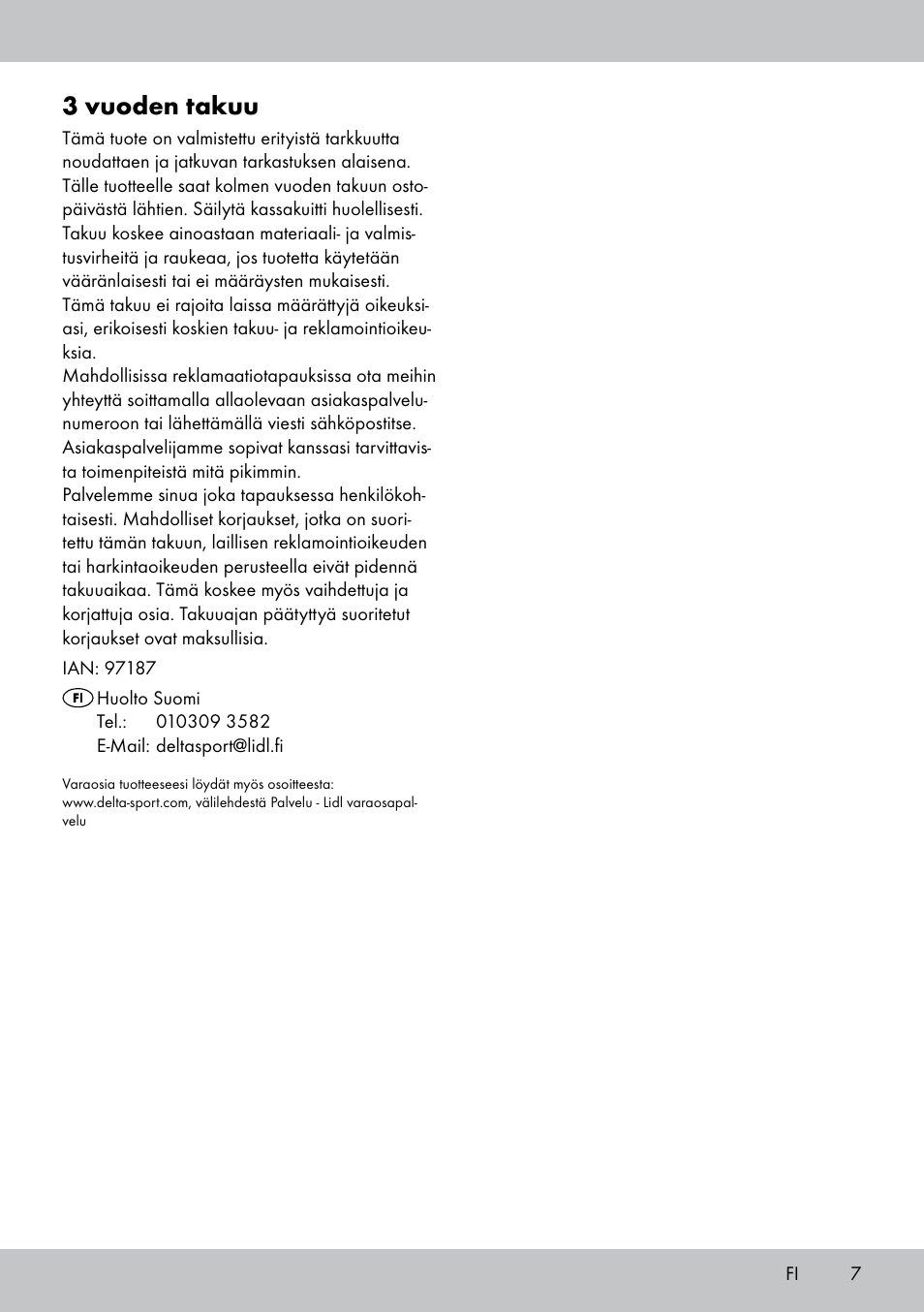 3 vuoden takuu | Florabest PS-1801 User Manual | Page 7 / 20