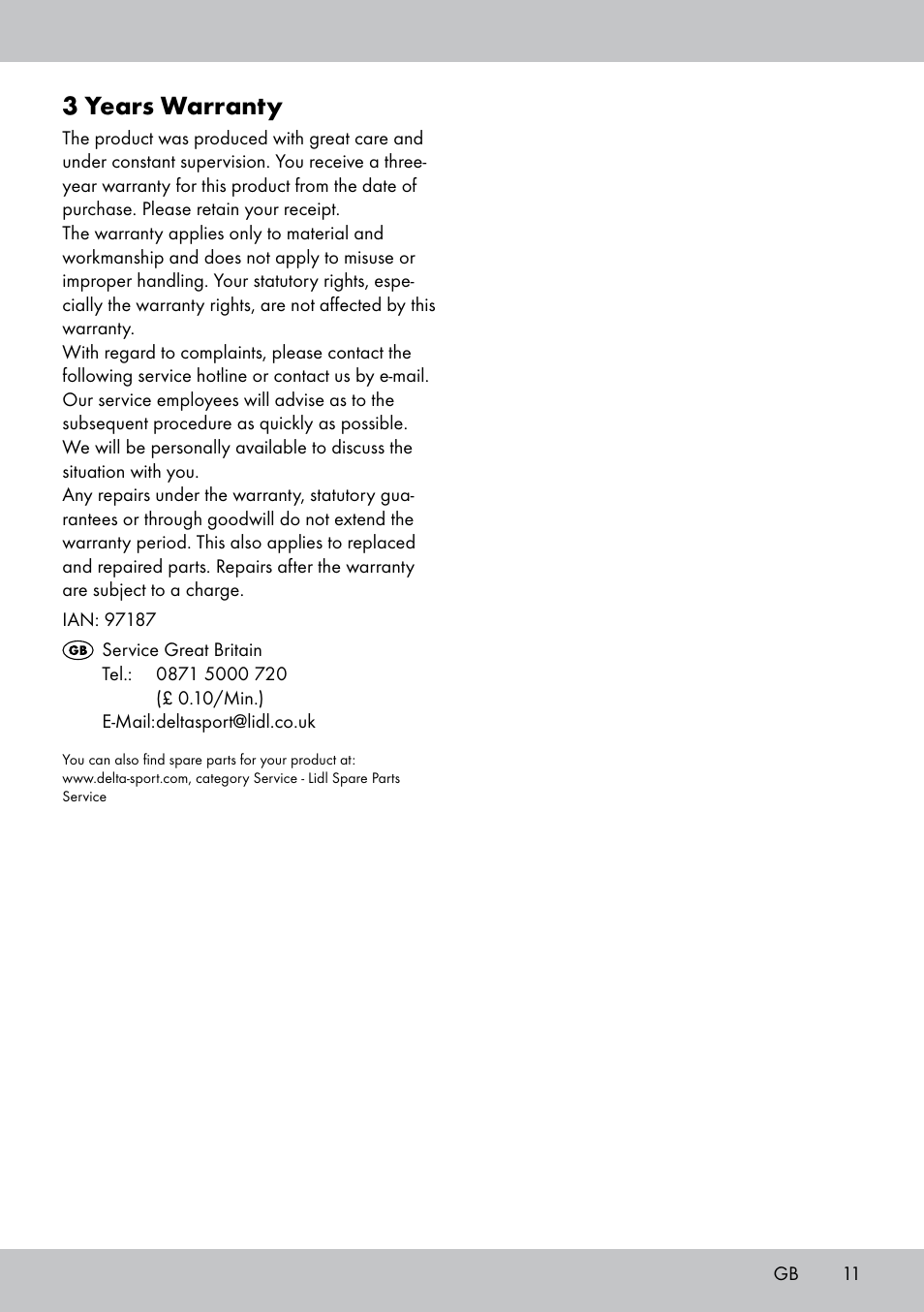 3 years warranty | Florabest PS-1801 User Manual | Page 11 / 12