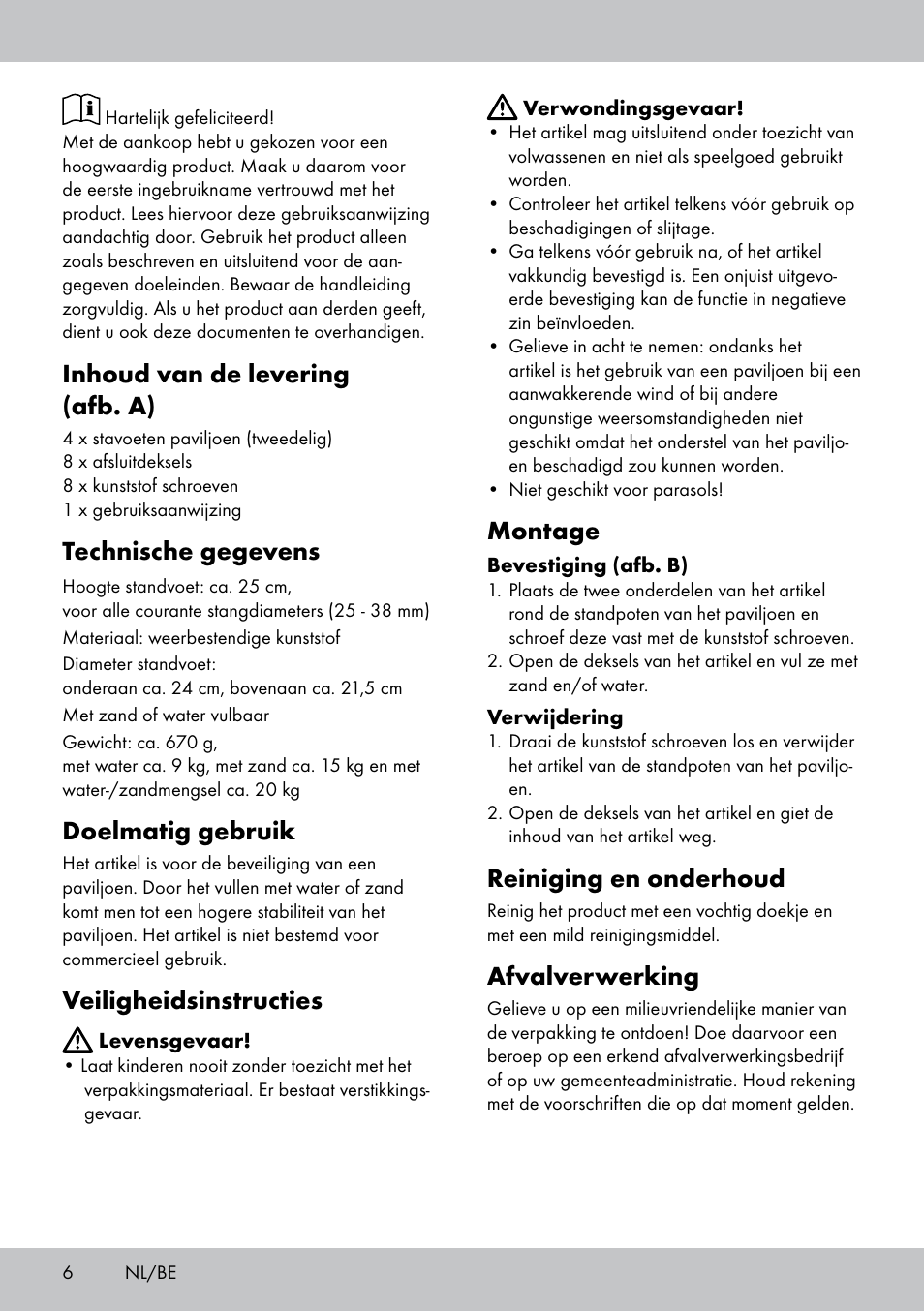 Inhoud van de levering (afb. a), Technische gegevens, Doelmatig gebruik | Veiligheidsinstructies, Montage, Reiniging en onderhoud, Afvalverwerking | Florabest PS-1801 User Manual | Page 6 / 12