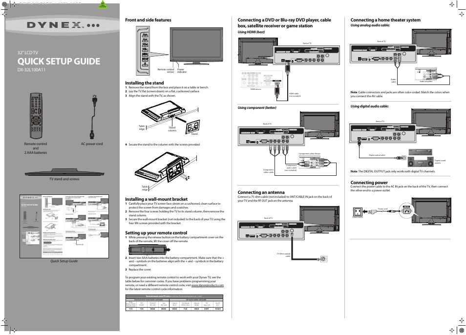 Dynex DX-32L100A11 User Manual | 2 pages