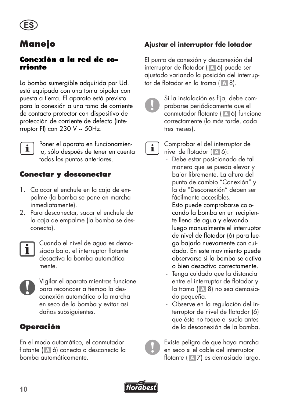 Manejo | Florabest FTP 400 B2 User Manual | Page 10 / 54
