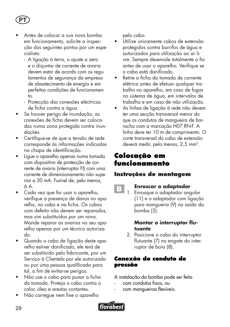 Colocação em funcionamento | Florabest FTP 400 B2 User Manual | Page 20 / 54