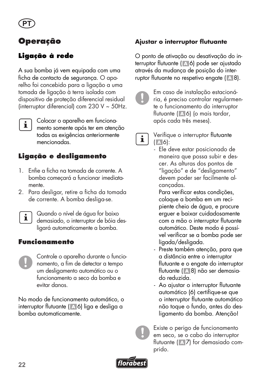 Operação | Florabest FTP 400 B2 User Manual | Page 22 / 54