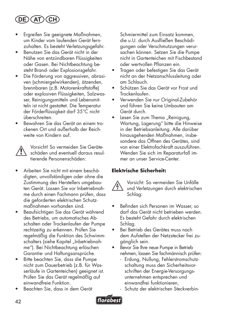 De at ch | Florabest FTP 400 B2 User Manual | Page 42 / 54
