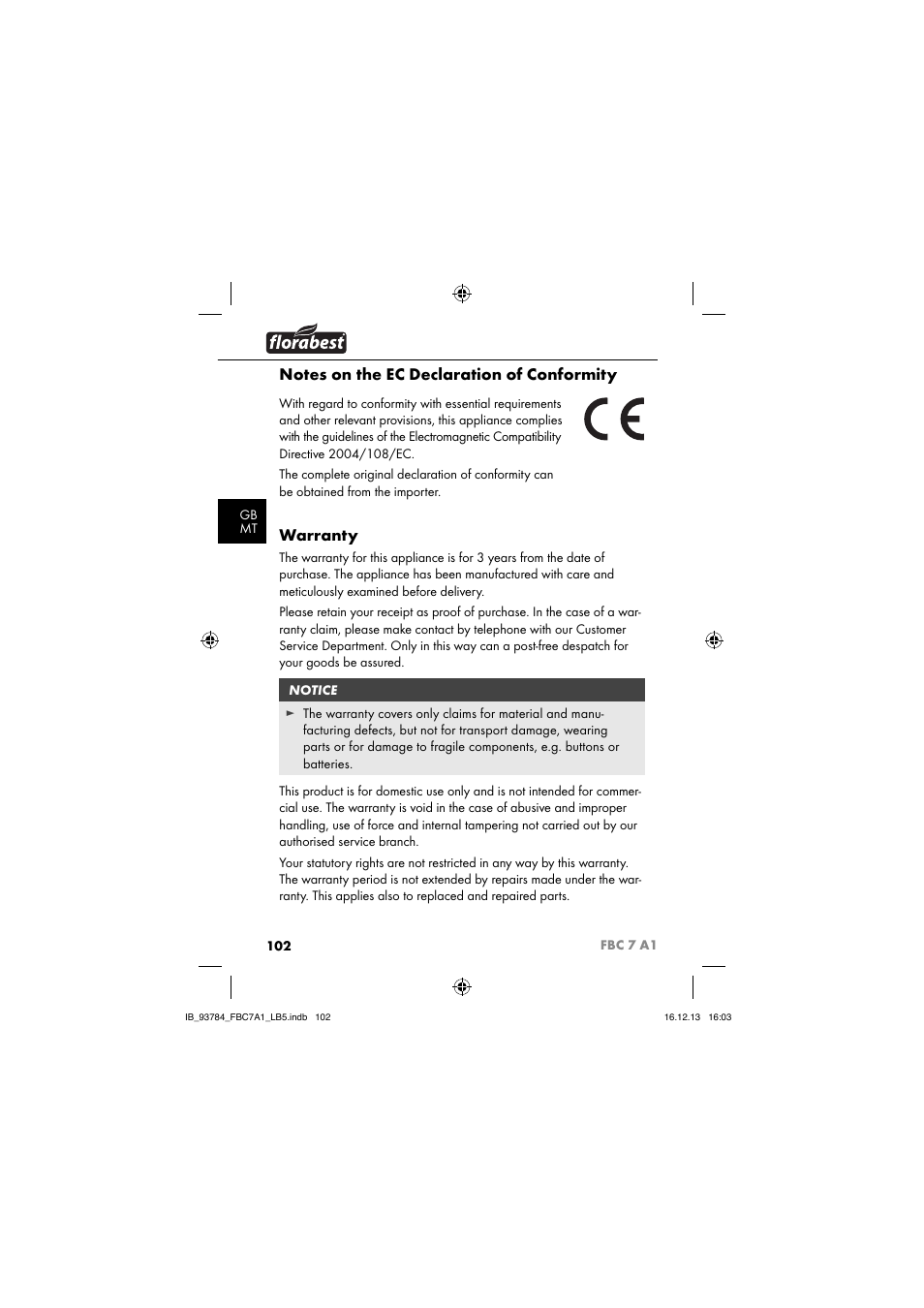 Warranty | Florabest FBC 7 A1 User Manual | Page 105 / 133