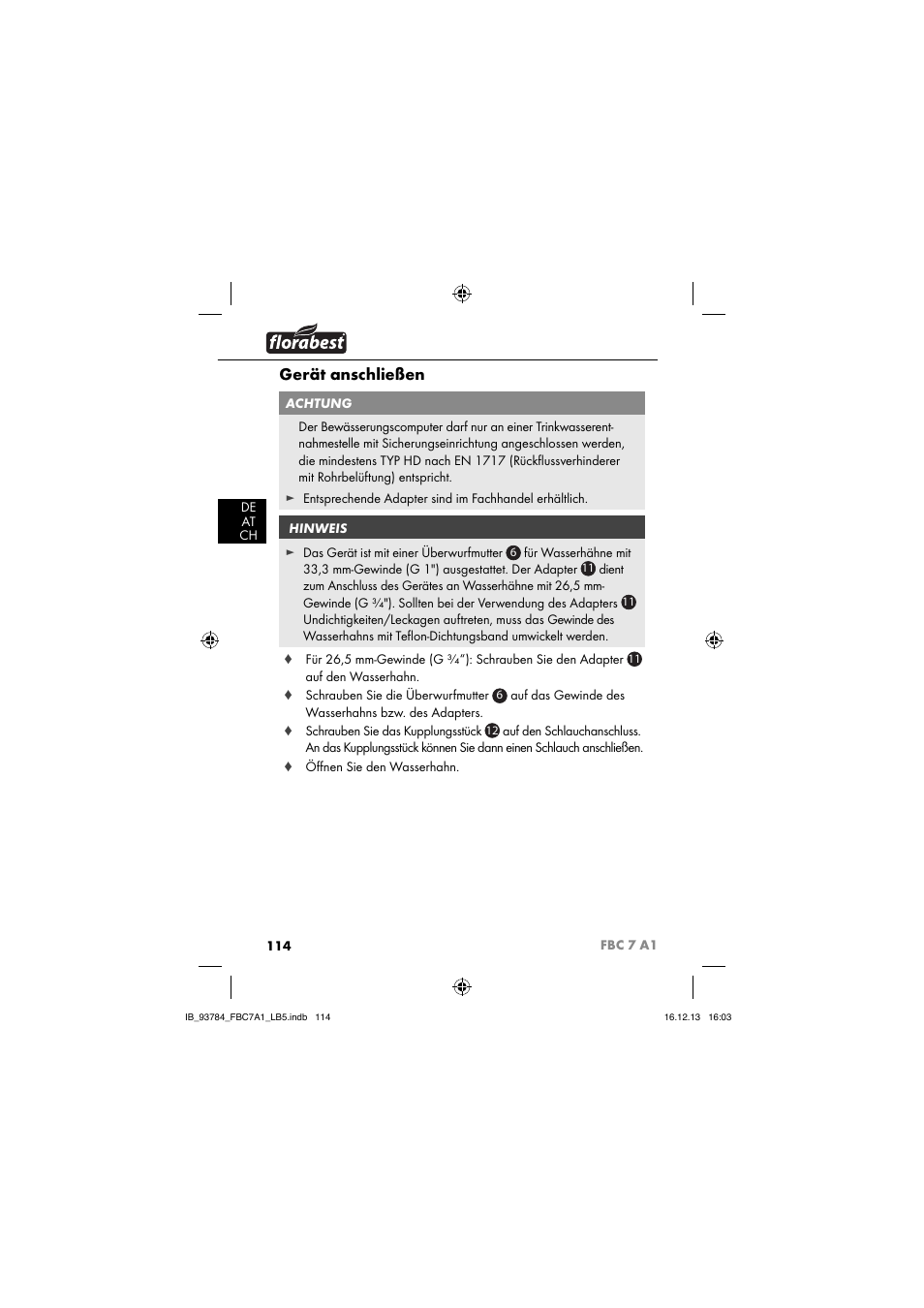 Gerät anschließen | Florabest FBC 7 A1 User Manual | Page 117 / 133