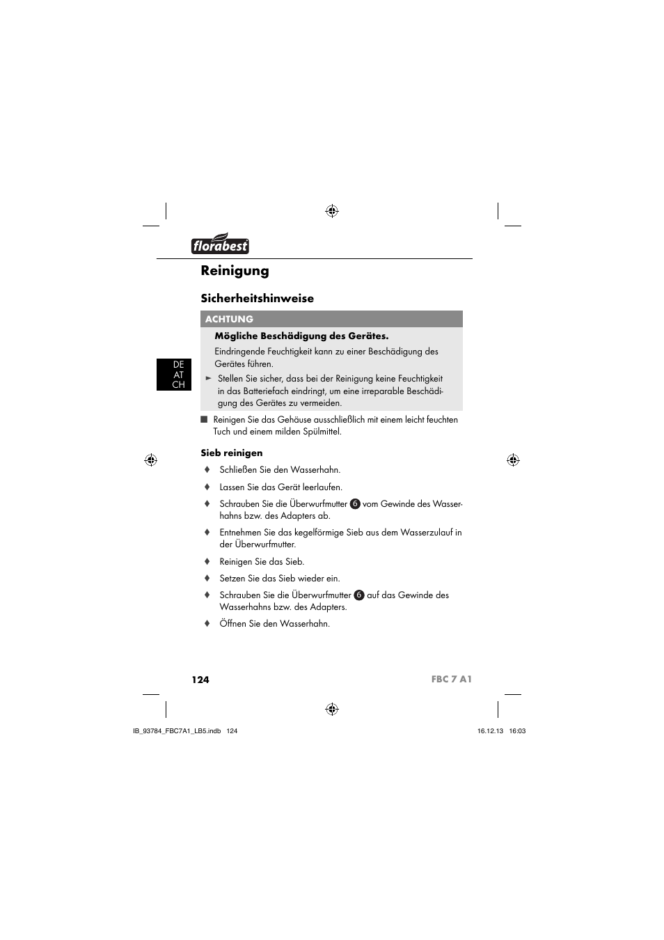 Reinigung, Sicherheitshinweise | Florabest FBC 7 A1 User Manual | Page 127 / 133