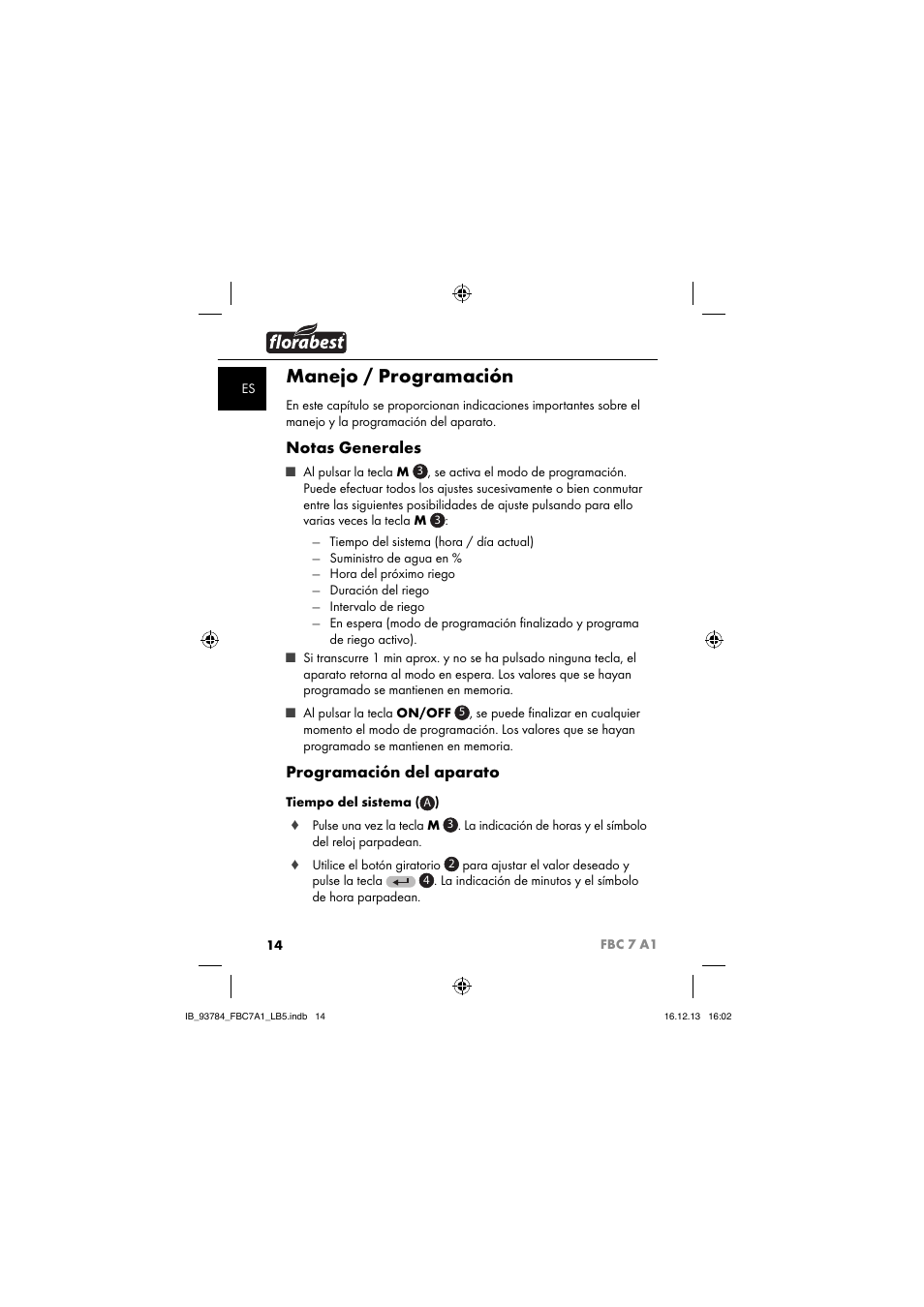 Manejo / programación, Notas generales, Programación del aparato | Florabest FBC 7 A1 User Manual | Page 17 / 133