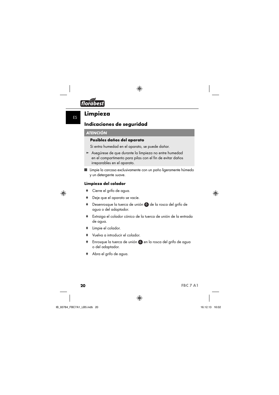 Limpieza, Indicaciones de seguridad | Florabest FBC 7 A1 User Manual | Page 23 / 133