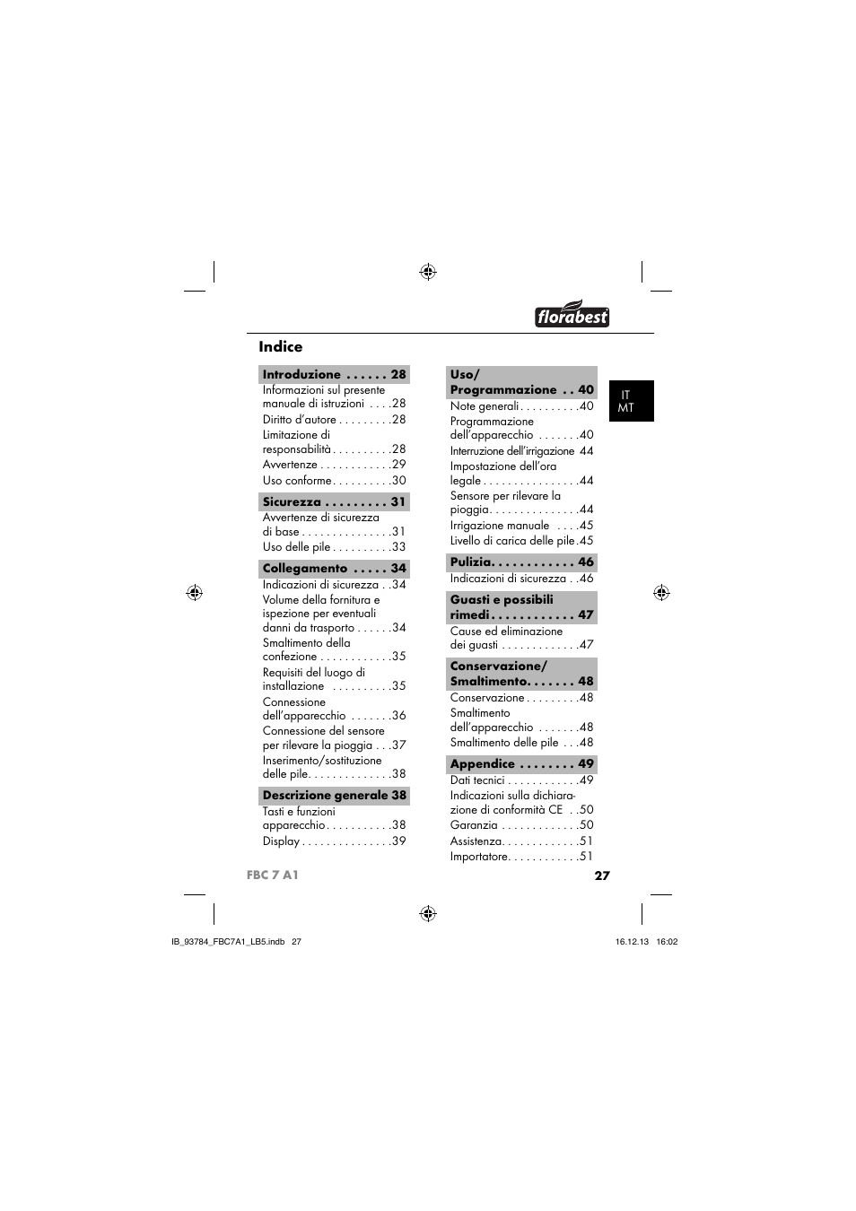 Indice | Florabest FBC 7 A1 User Manual | Page 30 / 133