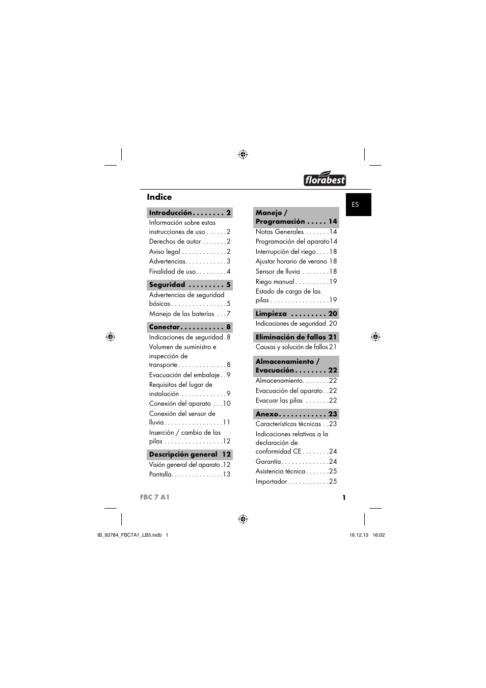 Indice | Florabest FBC 7 A1 User Manual | Page 4 / 133