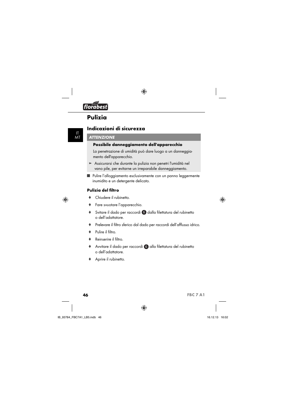 Pulizia, Indicazioni di sicurezza | Florabest FBC 7 A1 User Manual | Page 49 / 133