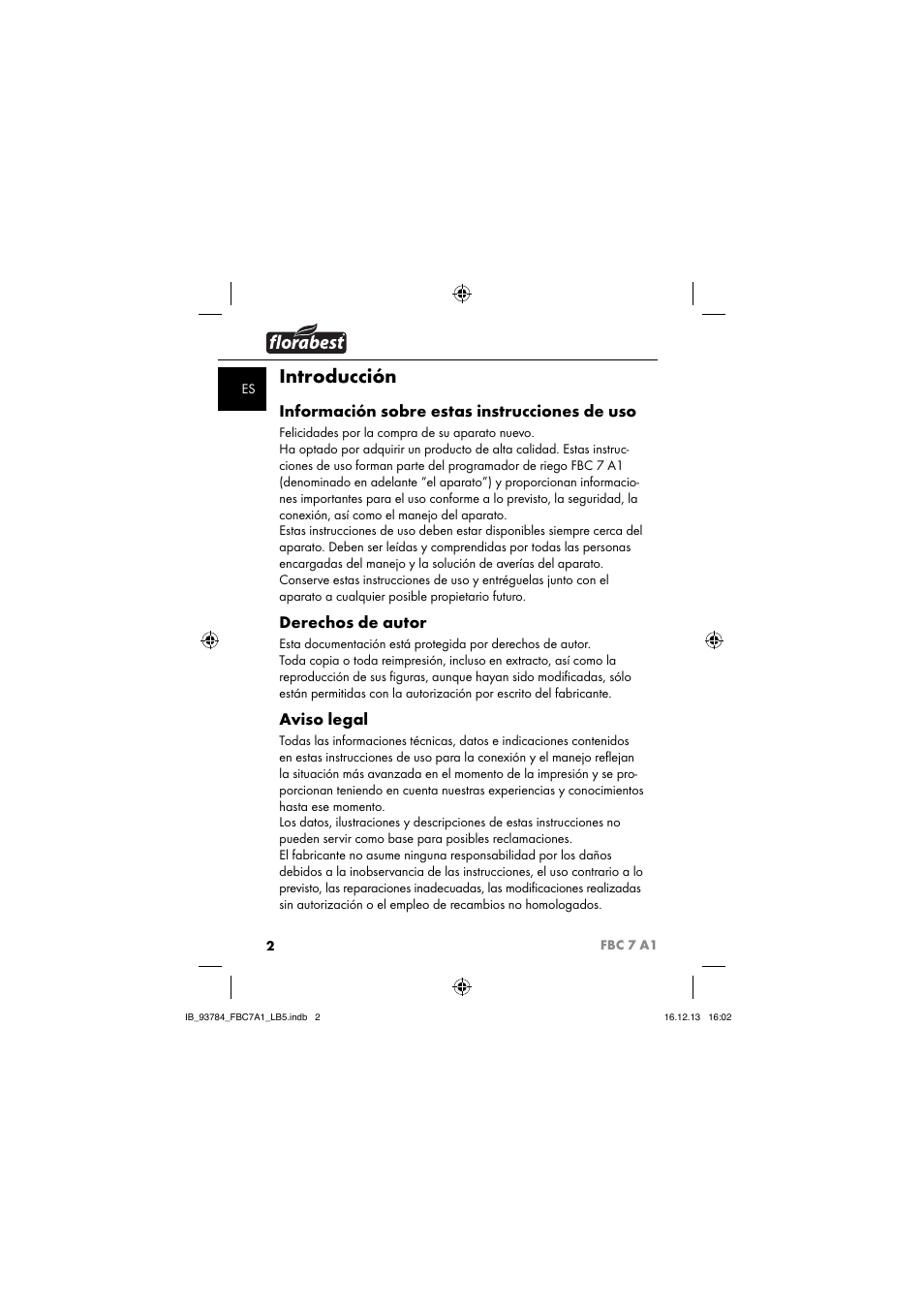 Introducción, Información sobre estas instrucciones de uso, Derechos de autor | Aviso legal | Florabest FBC 7 A1 User Manual | Page 5 / 133
