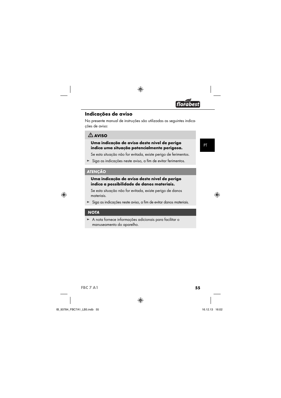Indicações de aviso | Florabest FBC 7 A1 User Manual | Page 58 / 133