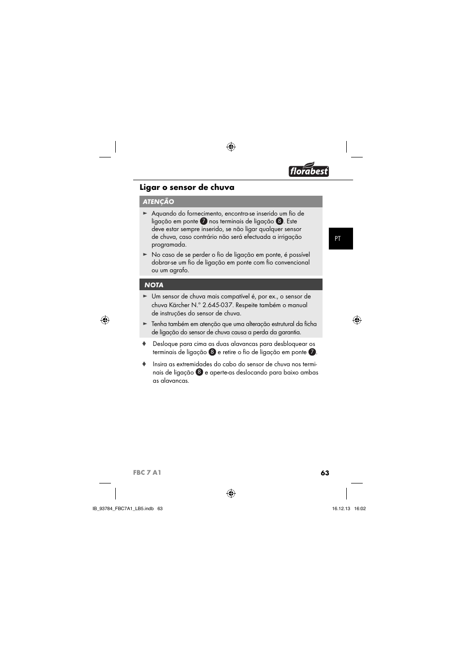 Ligar o sensor de chuva | Florabest FBC 7 A1 User Manual | Page 66 / 133