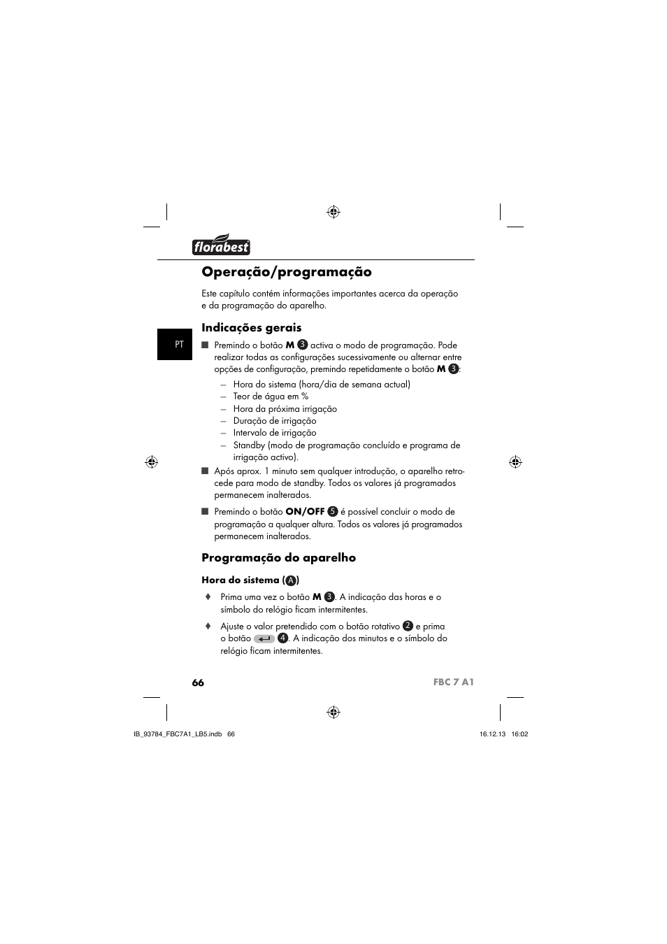 Operação/programação, Indicações gerais, Programação do aparelho | Florabest FBC 7 A1 User Manual | Page 69 / 133