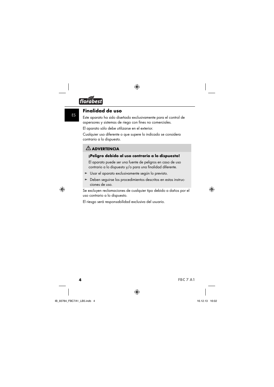 Finalidad de uso | Florabest FBC 7 A1 User Manual | Page 7 / 133