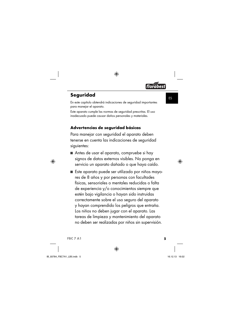 Seguridad, Advertencias de seguridad básicas | Florabest FBC 7 A1 User Manual | Page 8 / 133