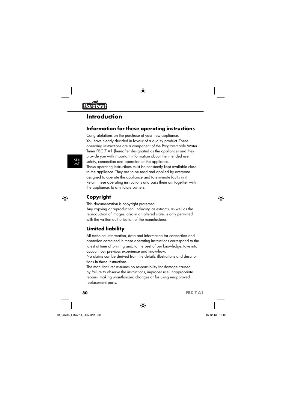 Introduction, Information for these operating instructions, Copyright | Limited liability | Florabest FBC 7 A1 User Manual | Page 83 / 133