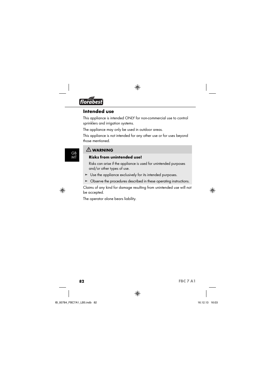 Intended use | Florabest FBC 7 A1 User Manual | Page 85 / 133