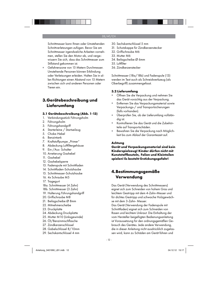 Gerätebeschreibung und lieferumfang, Bestimmungsgemäße verwendung | Florabest FBS 43 A1 User Manual | Page 12 / 90