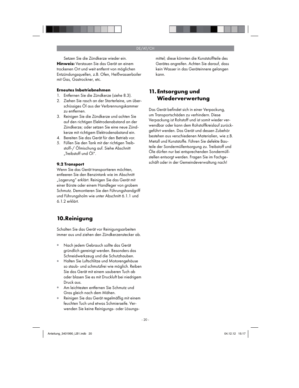 Reinigung, Entsorgung und wiederverwertung | Florabest FBS 43 A1 User Manual | Page 20 / 90
