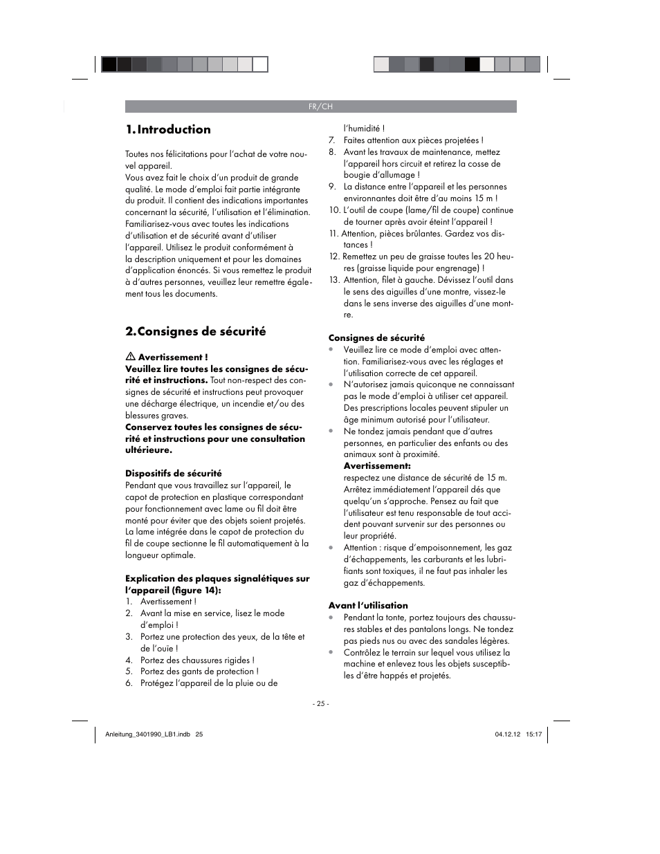 Introduction, Consignes de sécurité | Florabest FBS 43 A1 User Manual | Page 25 / 90
