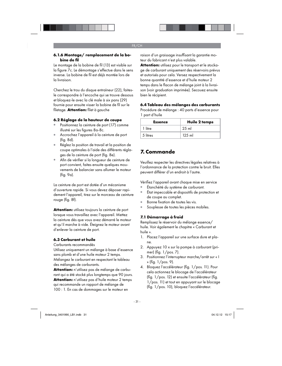 Commande | Florabest FBS 43 A1 User Manual | Page 31 / 90